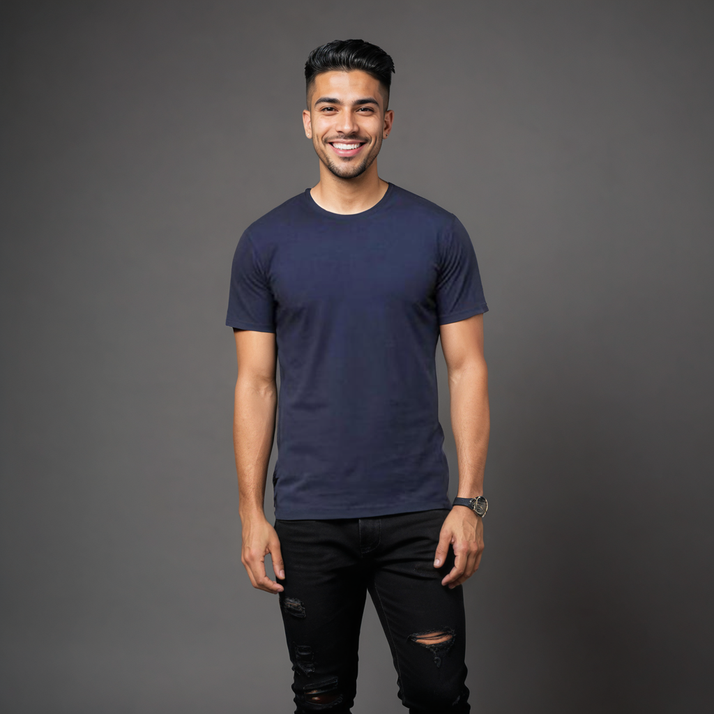 Casual Navy blue Crew Neck