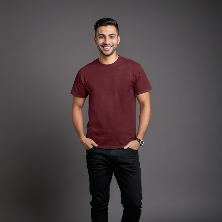 Casual Maroon Crew Neck