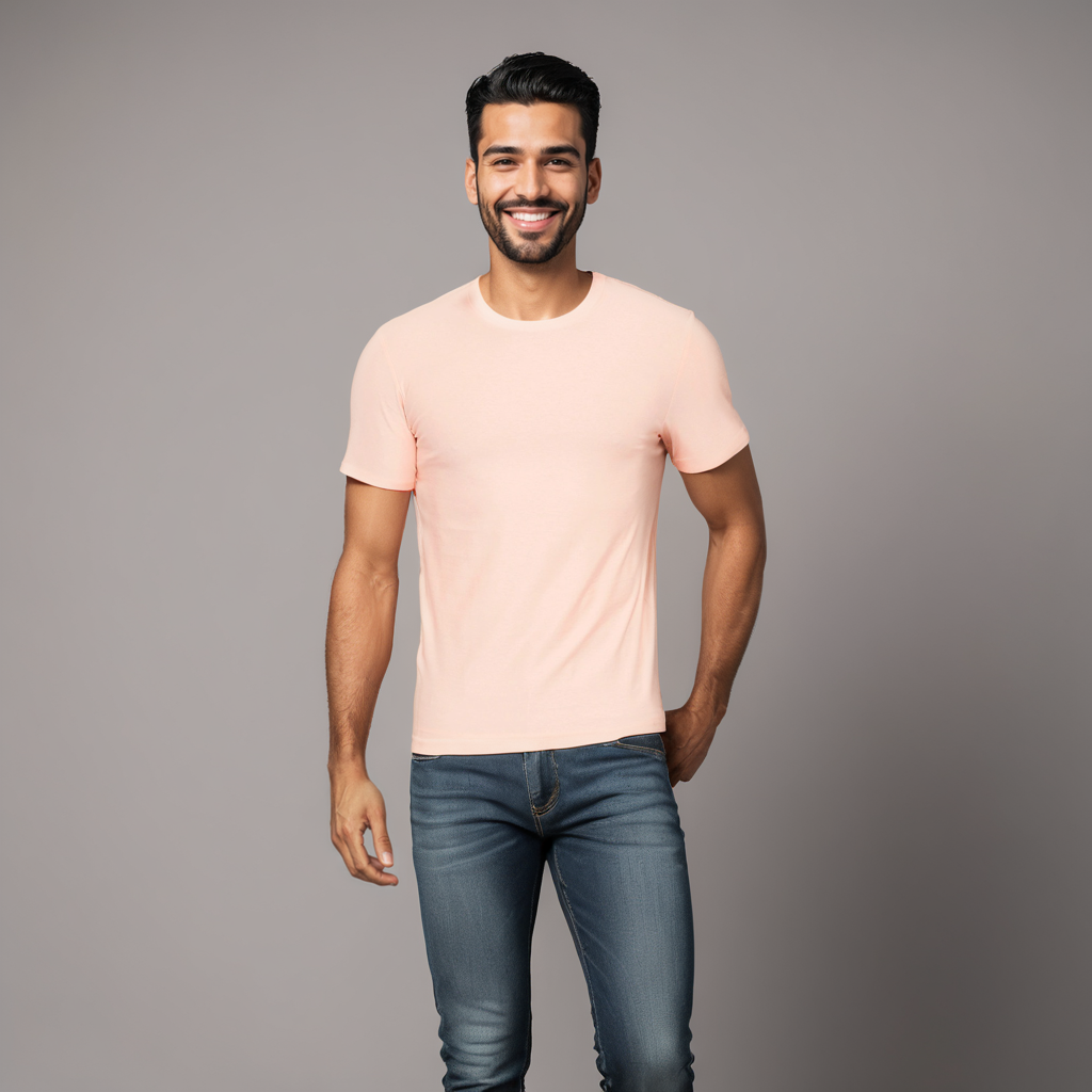 Casual  Peach Crew Neck