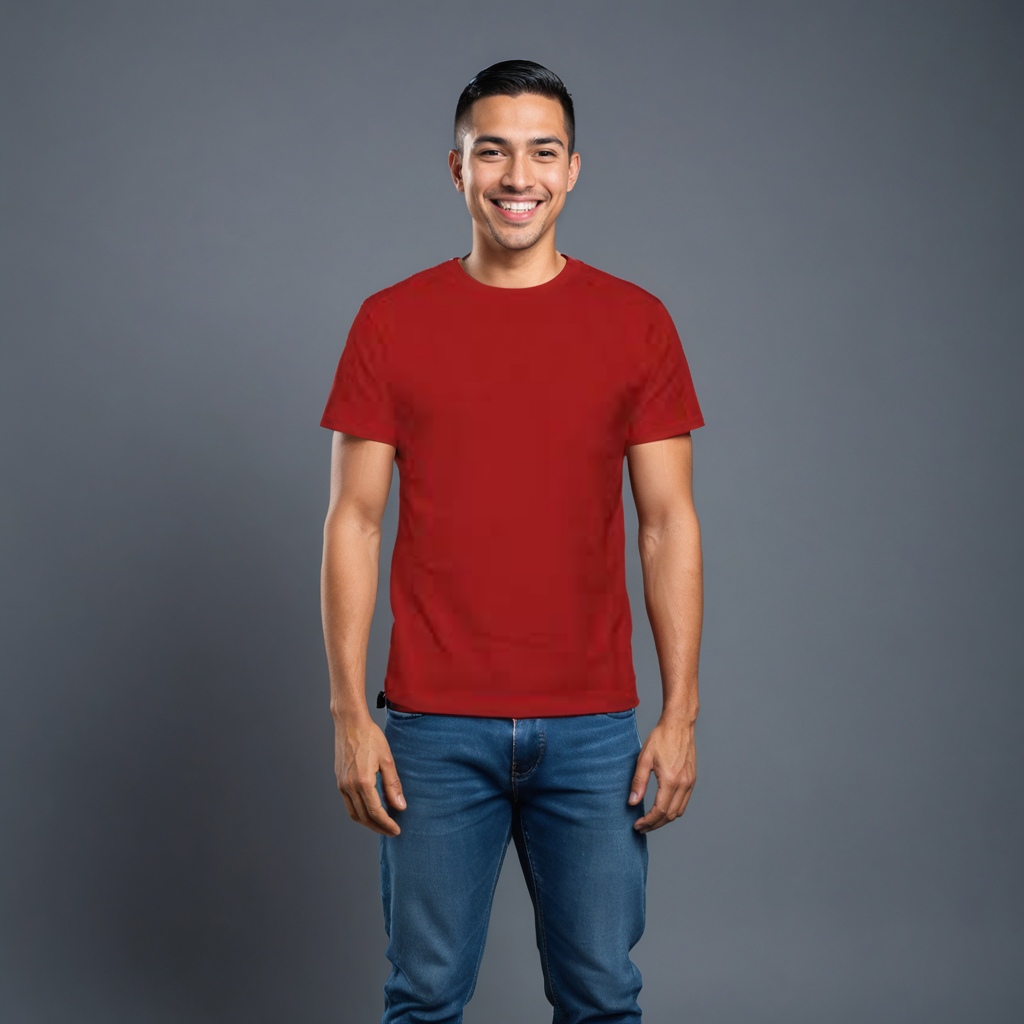 Casual Red Crew Neck